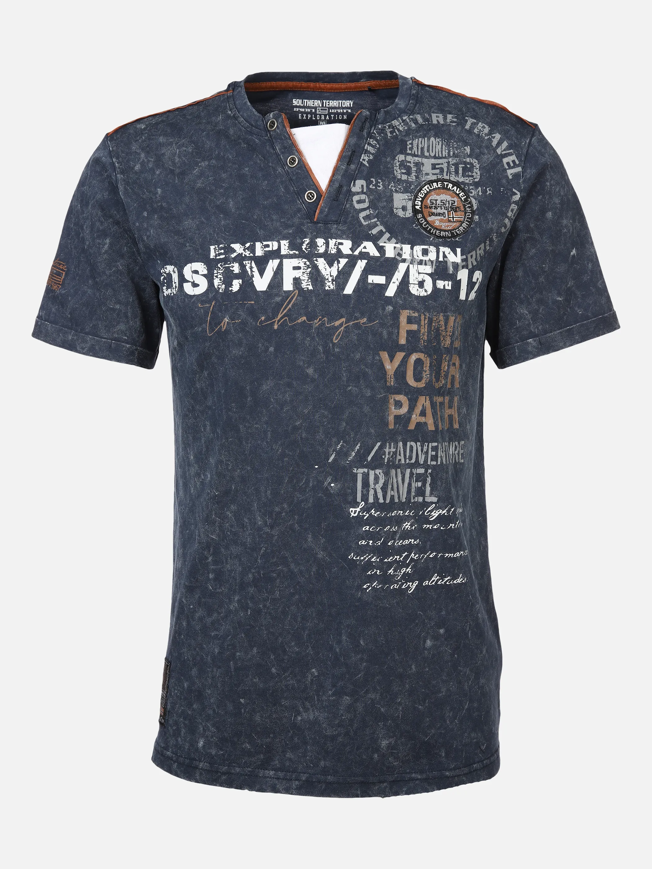 Herren Henleyshirt in Used 2in1 Optik