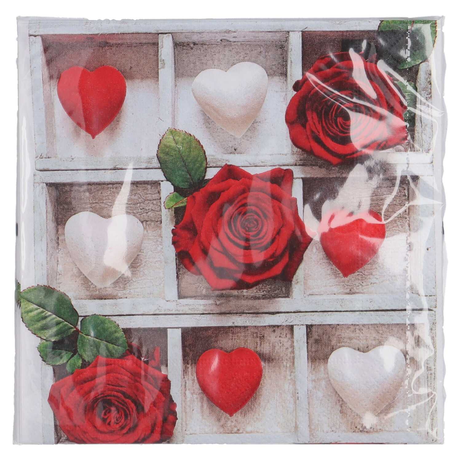 Servietten 20er 33x33cm Rosen und Herzen