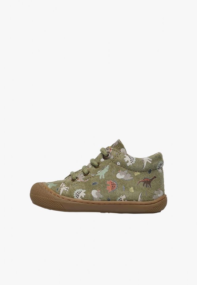 NATURINO COCOONLauflernschuhe aus Veloursleder mit Dinosaurier-Print, Militärgrün