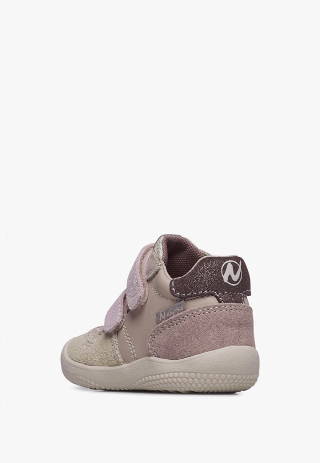 NATURINO FINAY VL.Lauflernschuhe aus Leder und Veloursleder mit Glitzer, Puderrosa