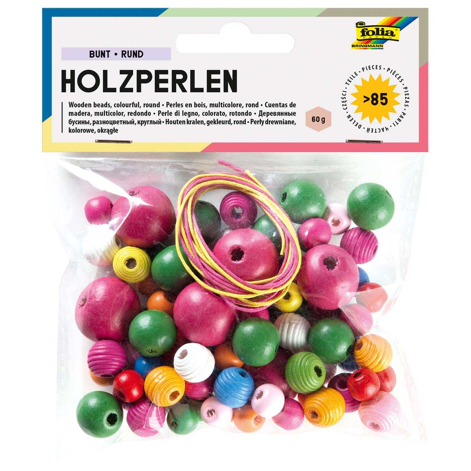 FOLIA Holzperlen 84 Stück rund bunt