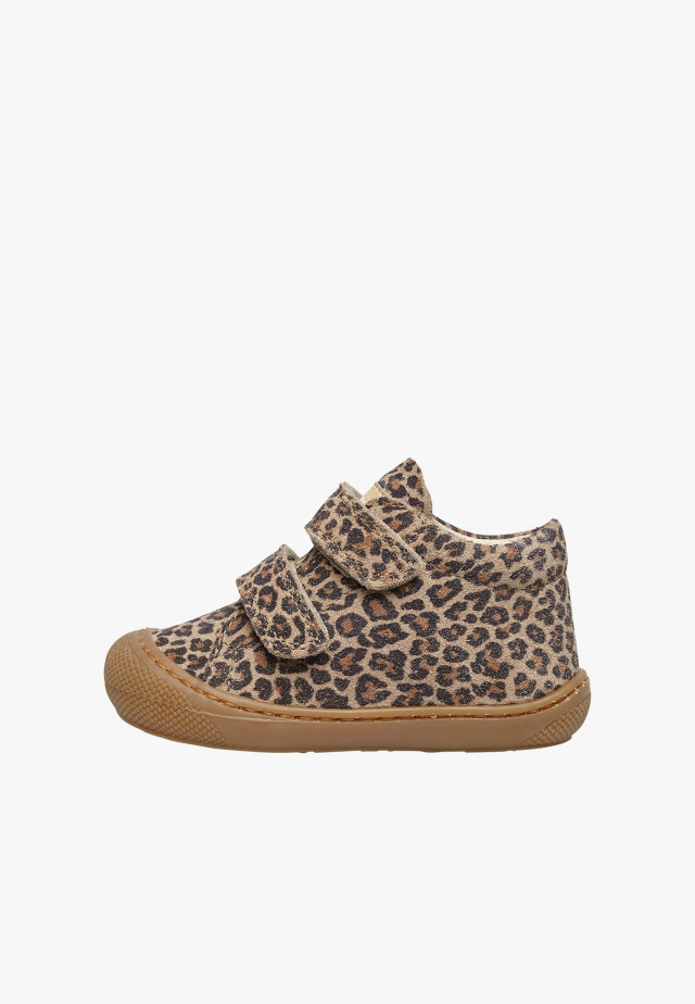 NATURINO COCOON VLLauflernschuhe aus Veloursleder mit Leoparden-Print, Taupe