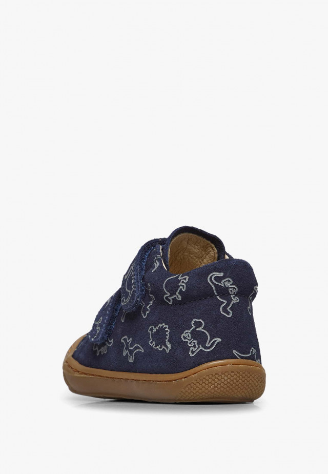 NATURINO COCOON VLLauflernschuhe aus Veloursleder mit Dinosaurier-Print, Marineblau