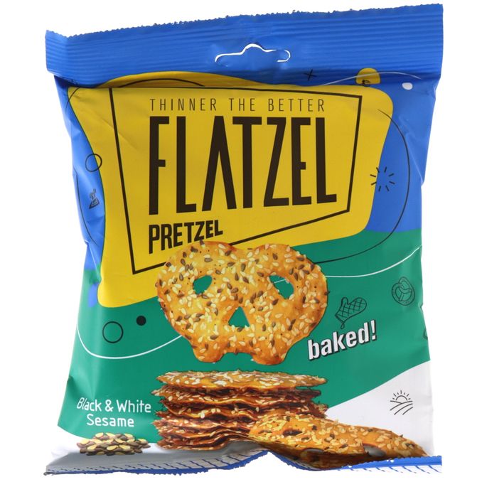Gesalzene Mini-Brezeln mit schwarzem & weißem Sesam, 85g von Flatzel