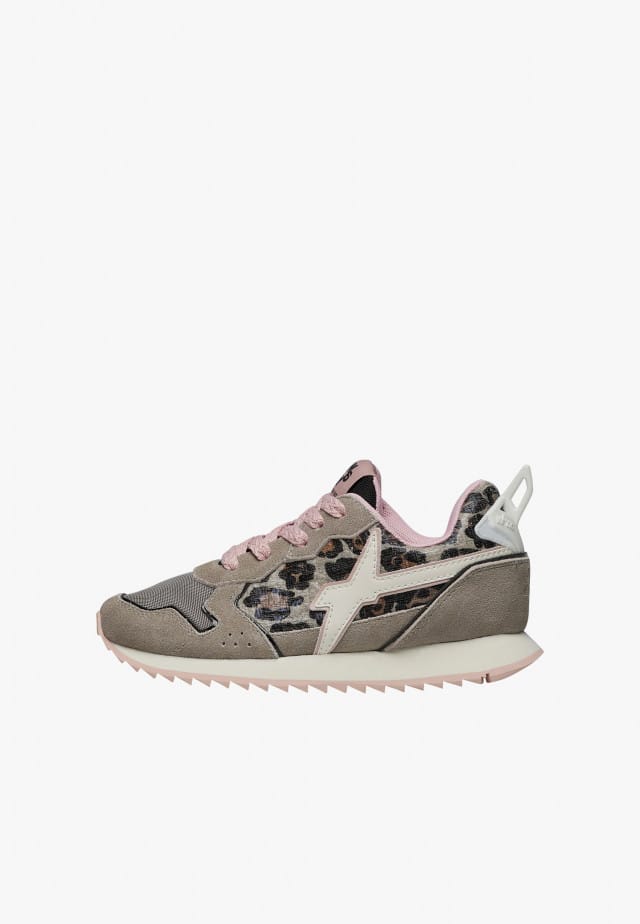 JET-J.Sneakers aus technischem Gewebe und Veloursleder, Grau-Rosa