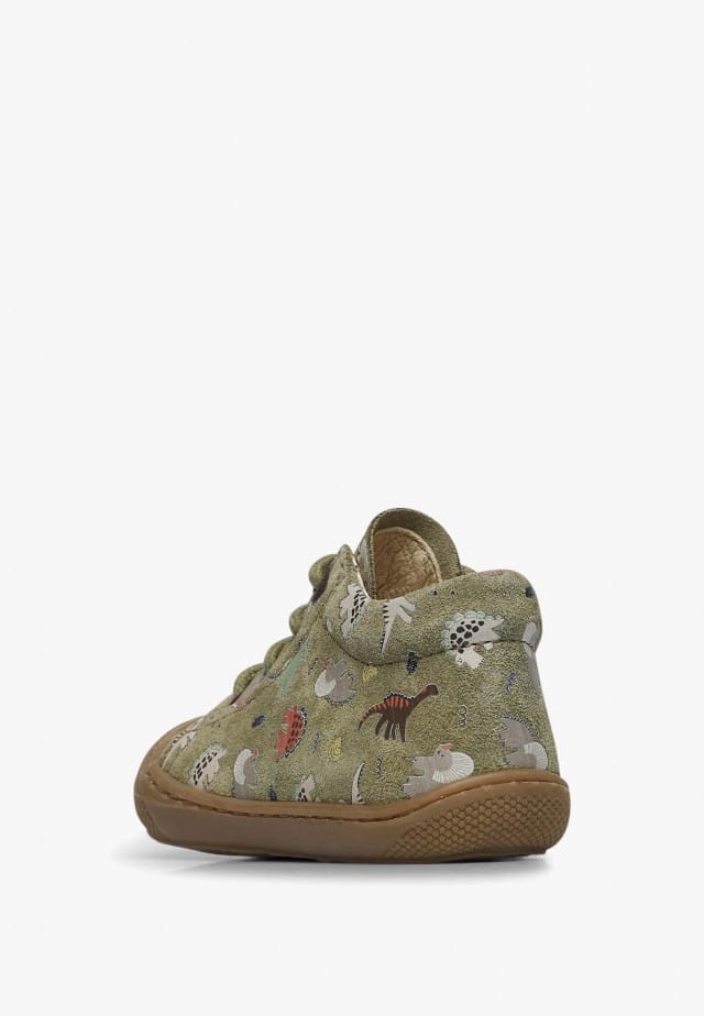 NATURINO COCOONLauflernschuhe aus Veloursleder mit Dinosaurier-Print, Militärgrün