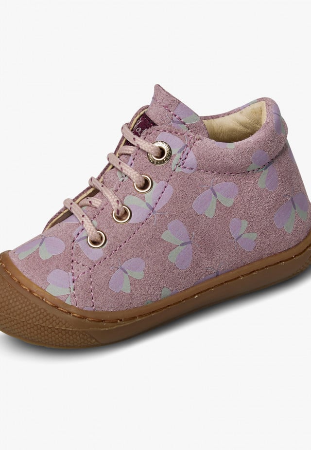 NATURINO COCOONLauflernschuhe aus Veloursleder mit Schmetterlingsprint, Rosa