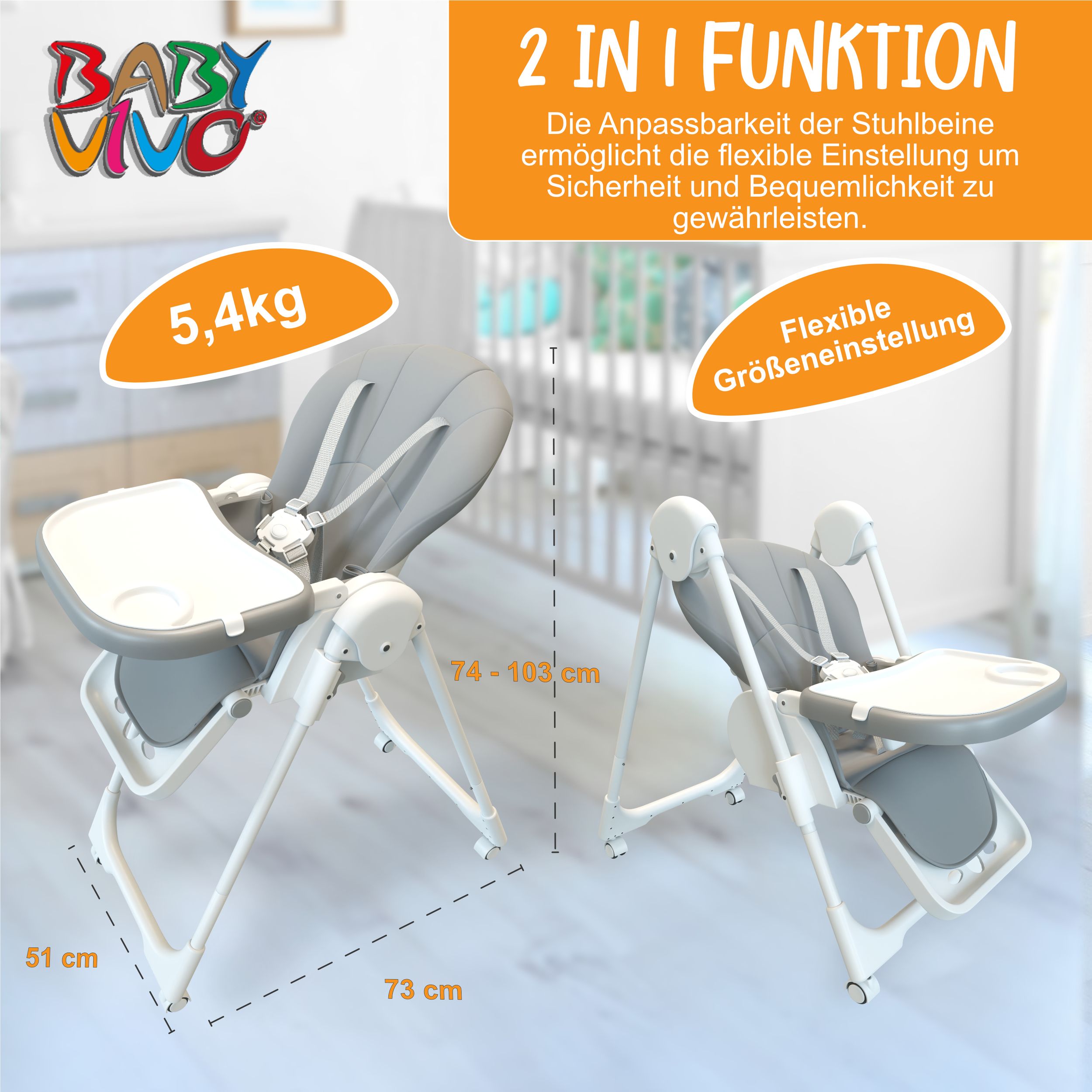 Baby Vivo Design Kinderhochstuhl aus Kunststoff - Tippy in Stardust
