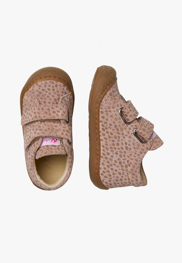 NATURINO COCOON VLLauflernschuhe aus Veloursleder mit Pony-Print, Rosa-Platin