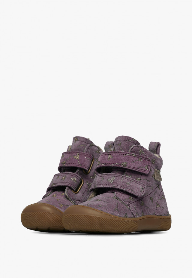 NATURINO WIGGHI VLBarfußstiefel aus bedrucktem Veloursleder, Violett