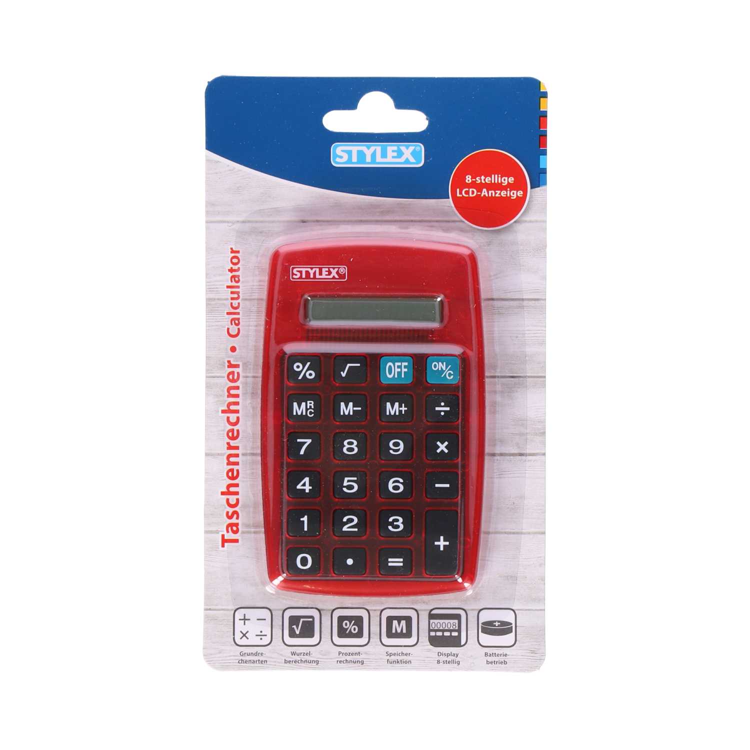 STYLEX®Taschenrechner, rot/blau/gelb/türkis