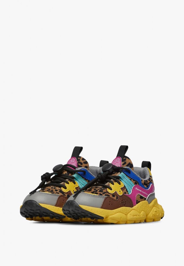 YAMANO 3 JUNIOR.Sneakers aus Kunstleder und technischem Gewebe, Taupe-Braun