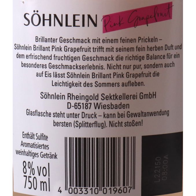 Pink Grapefruit, 8% Alkohol, 0,75L von Söhnlein Brillant