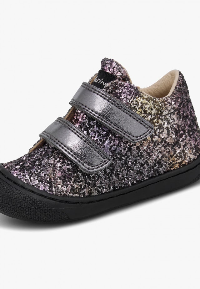 NATURINO COCOON VLLauflernschuhe aus Metallic-Leder und Glitzer, Anthrazit