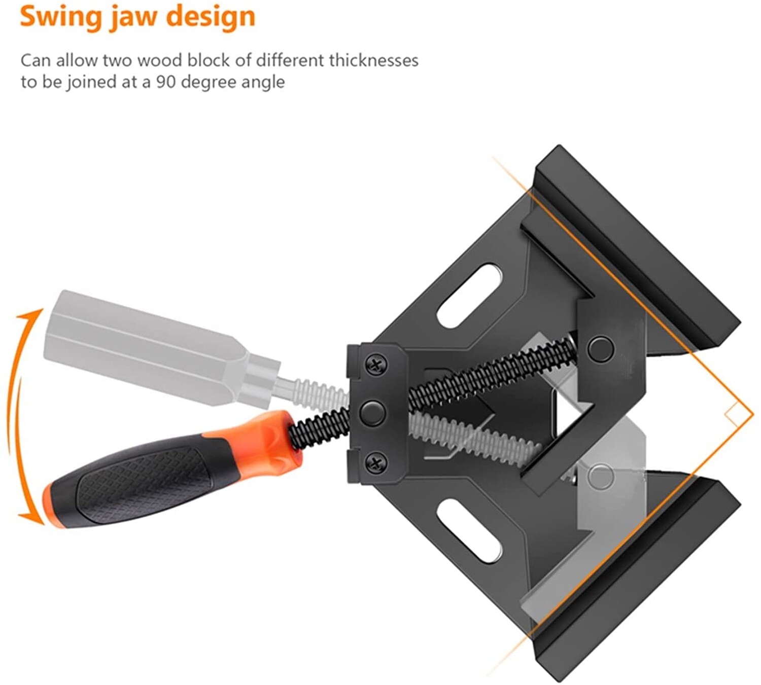 TACKLIFE HAC3B Eckklemme, 90 ° rechtwinklige Klemme, Gehäuse aus Aluminiumlegierung, Schwingbacken, Karbonstahl-Gewindestange für die Verbindung von Holz, Metall und Glas, ideal für Heimwerker-Holzarbeiten, 2 Stück