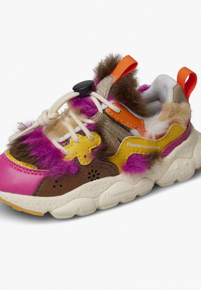 YAMANO 3 JUNIOR.Sneakers aus Kunstleder und Synthetik, Fuchsia-Braun