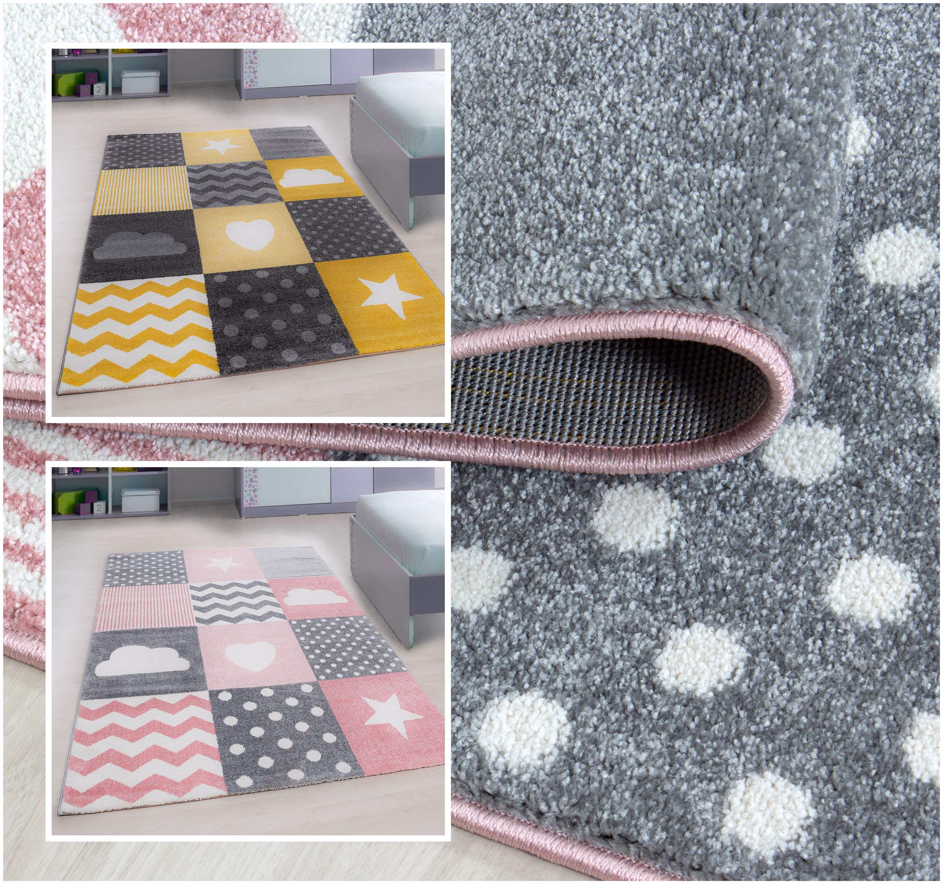 Wunderschöne Kinderteppiche kurzflor 11 mm Teppich mit Herz Motiven Rund Viereck