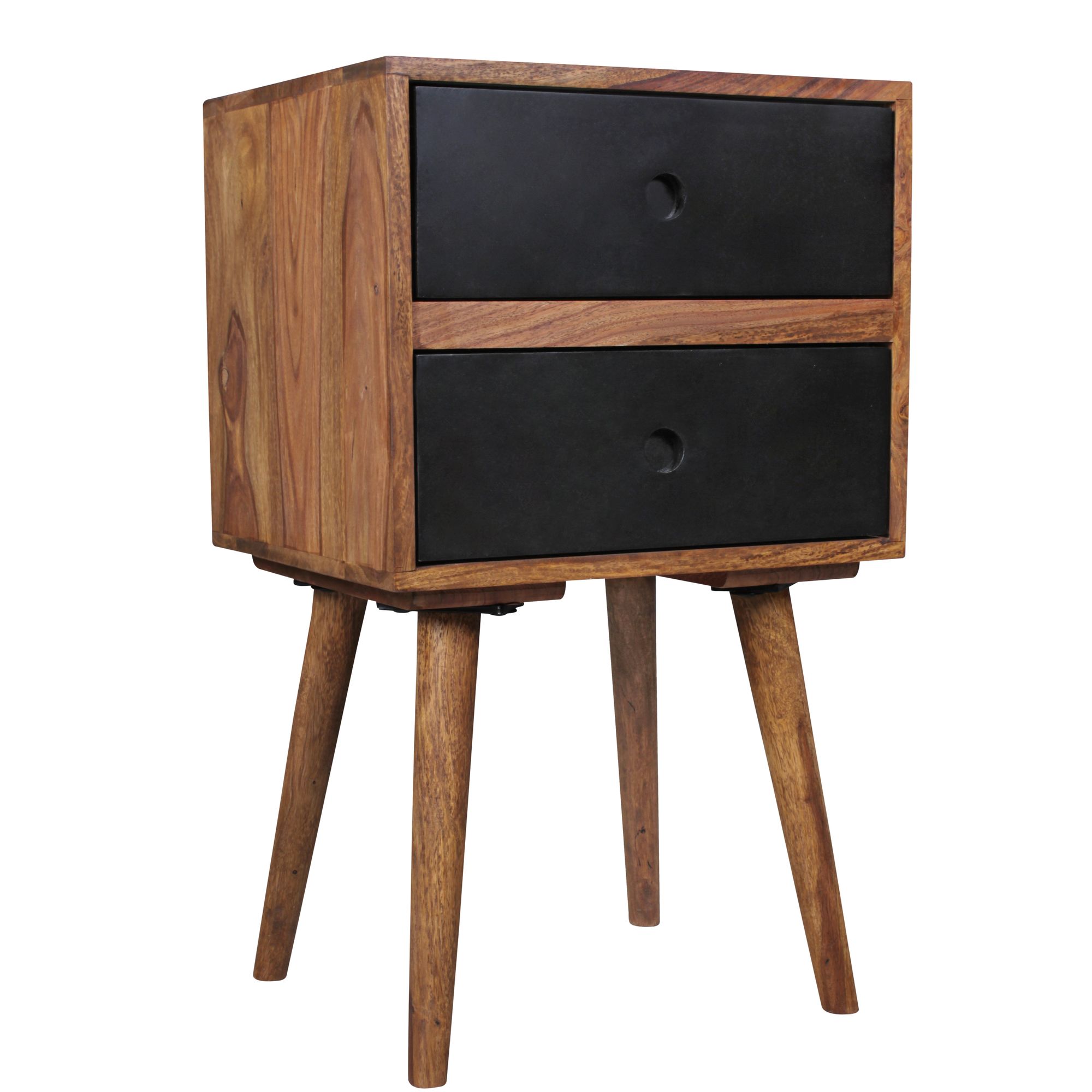 KADIMA DESIGN Retro Sheesham Nachtkonsole, Schwarz, 67 cm - Für Boxspringbetten geeignet