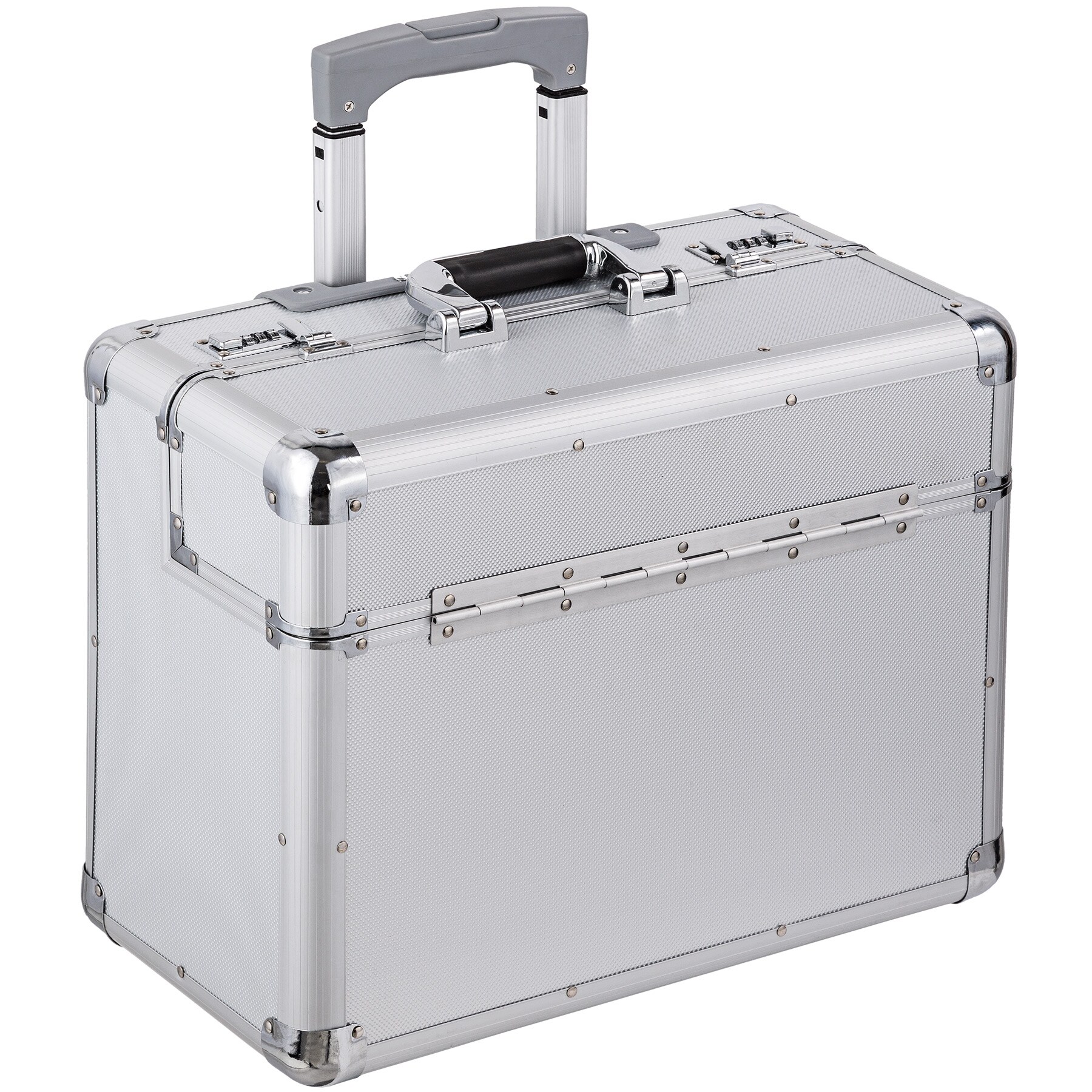 tectake® Pilotenkoffer, aus Aluminium mit abgerundeten Ecken, 2 Zahlenkombinationsschlösser, 47 x 25 x 39 cm