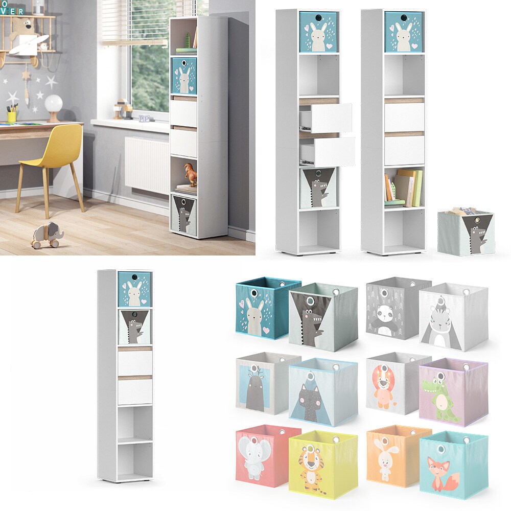 Vicco Kinderregal Bücherregal Standregal Robert Weiß 36 x 171 cm modern Faltboxen Kinderzimmer Regal Wandregal Aufbewahrungsregal Spielzeugaufbewahrung