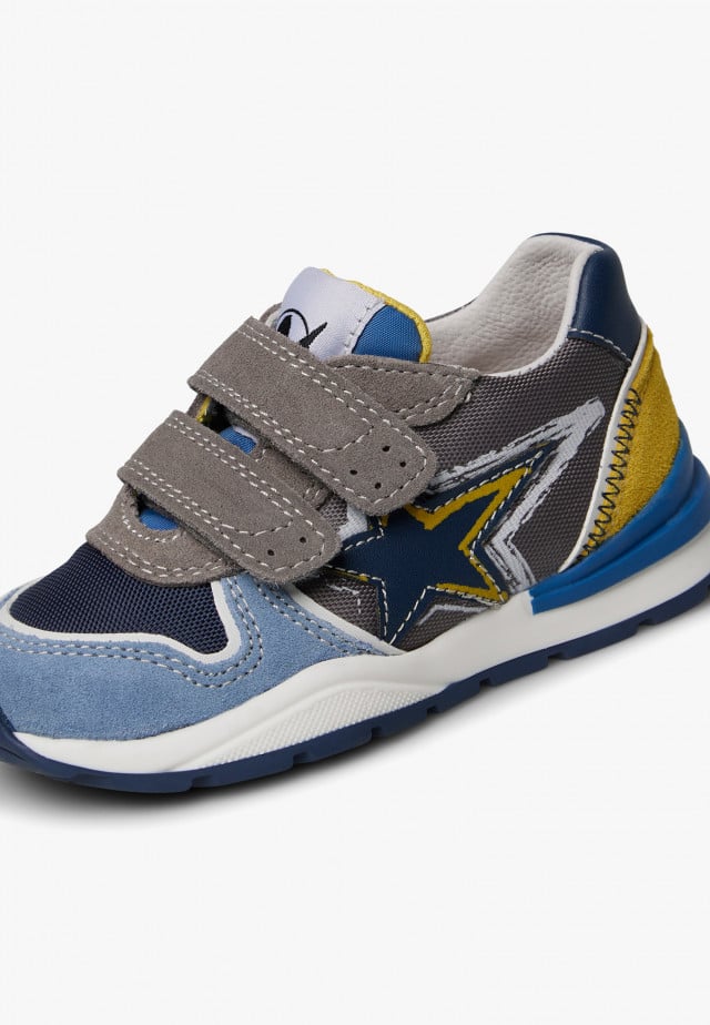 NATURINO ROY VL.Sneakers aus Veloursleder und technischem Gewebe, Grau-Azurblau