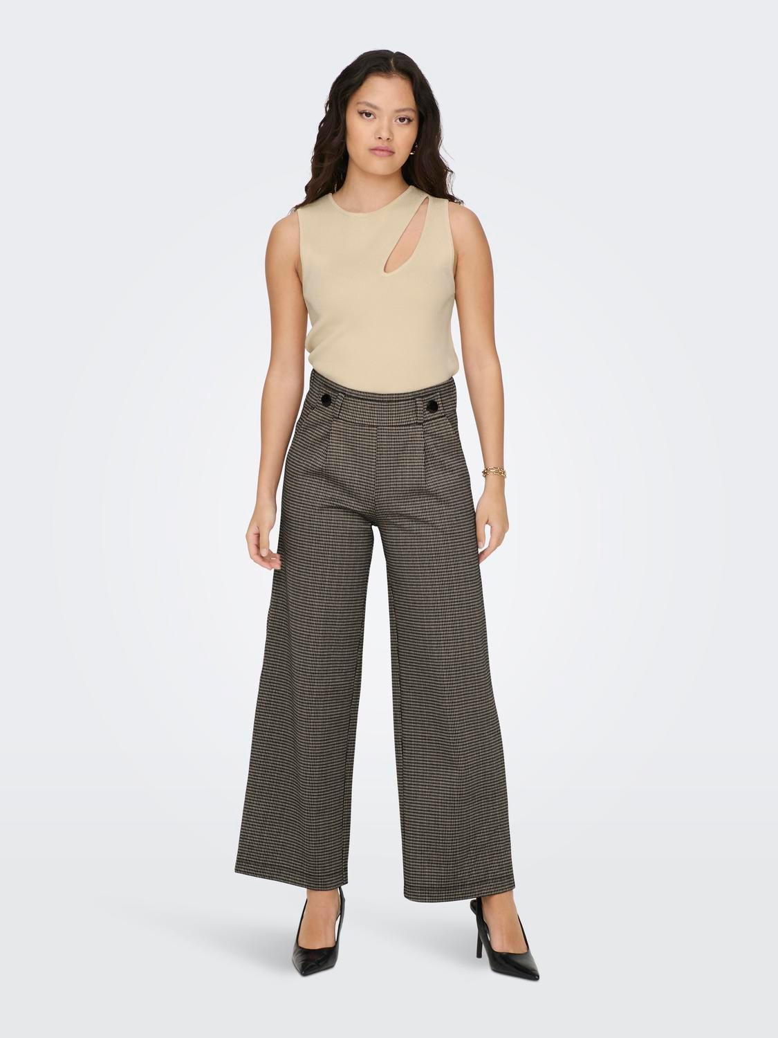 JDYGEGGO Mittlere Taille Weiter Beinschnitt Hose Cobblestone