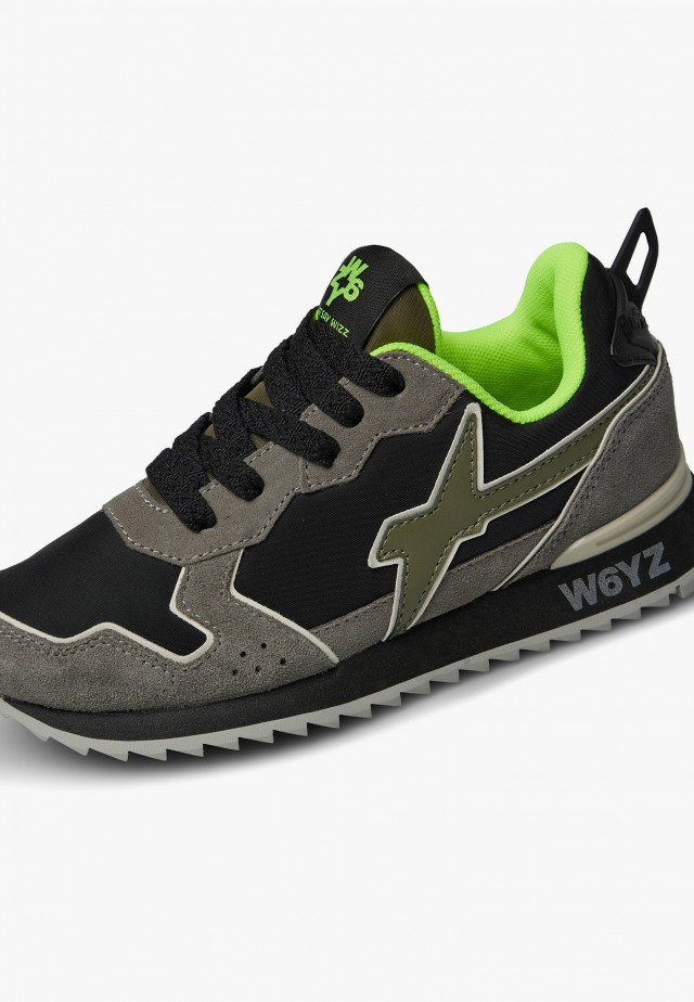JET-J.Sneakers aus technischem Gewebe und Veloursleder, Anthrazit-Schwarz