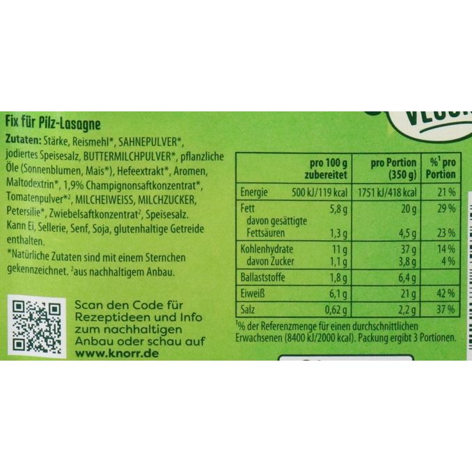 Fix Pilz Lasagne, 33g von Knorr