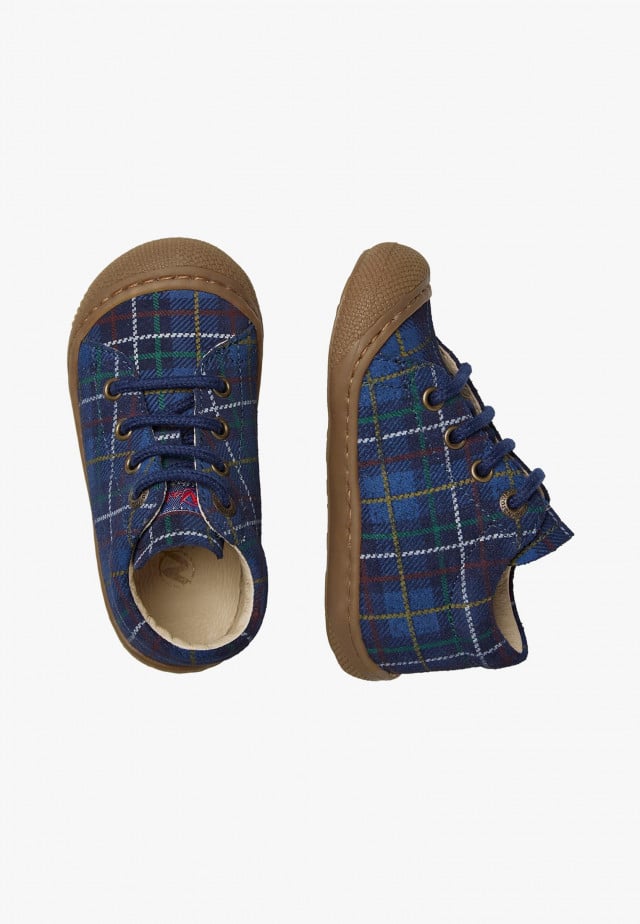 NATURINO COCOONLauflernschuhe aus Veloursleder mit Karomuster, Marineblau