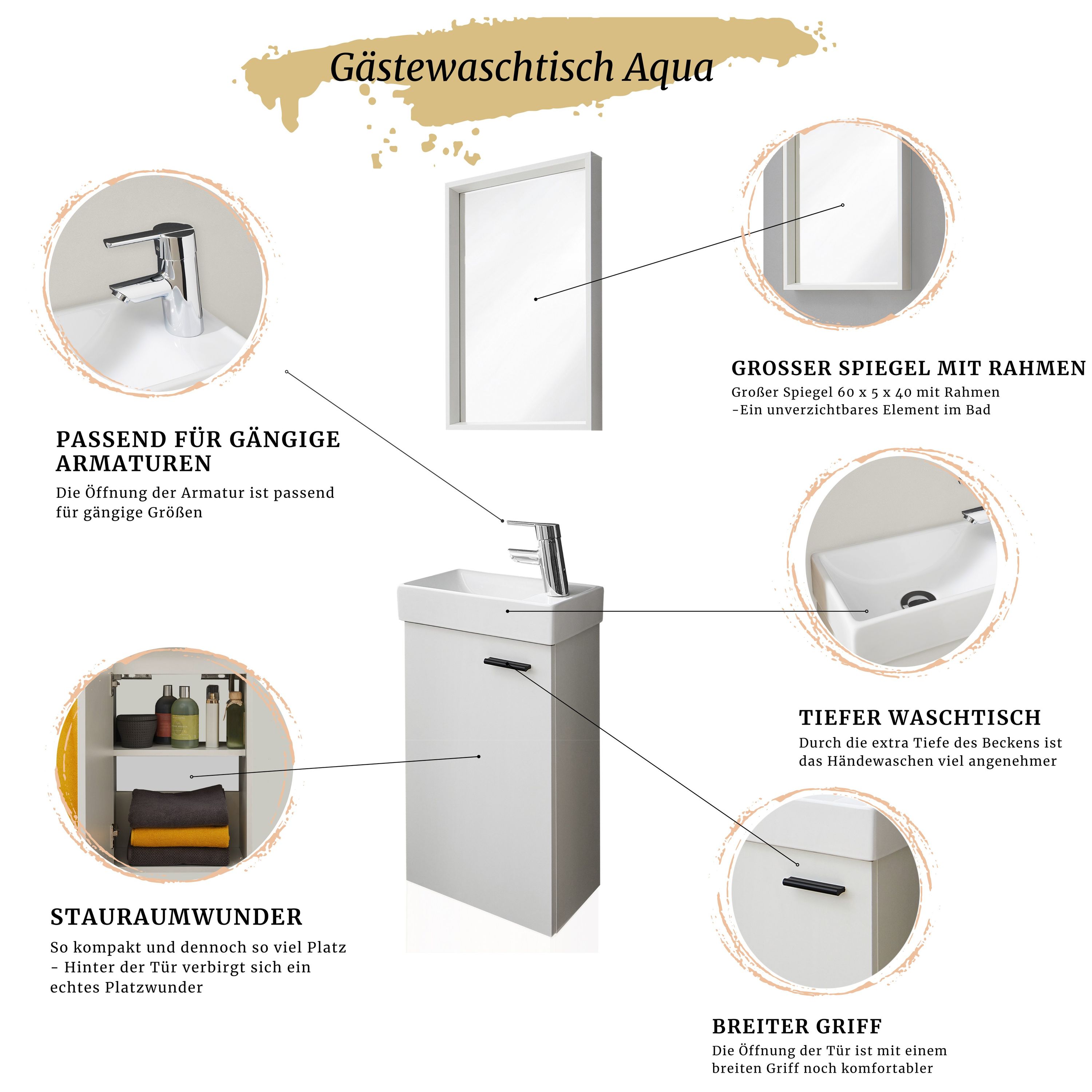 Gäste WC Badmöbel Set Waschbecken mit Unterschrank klein Weiß