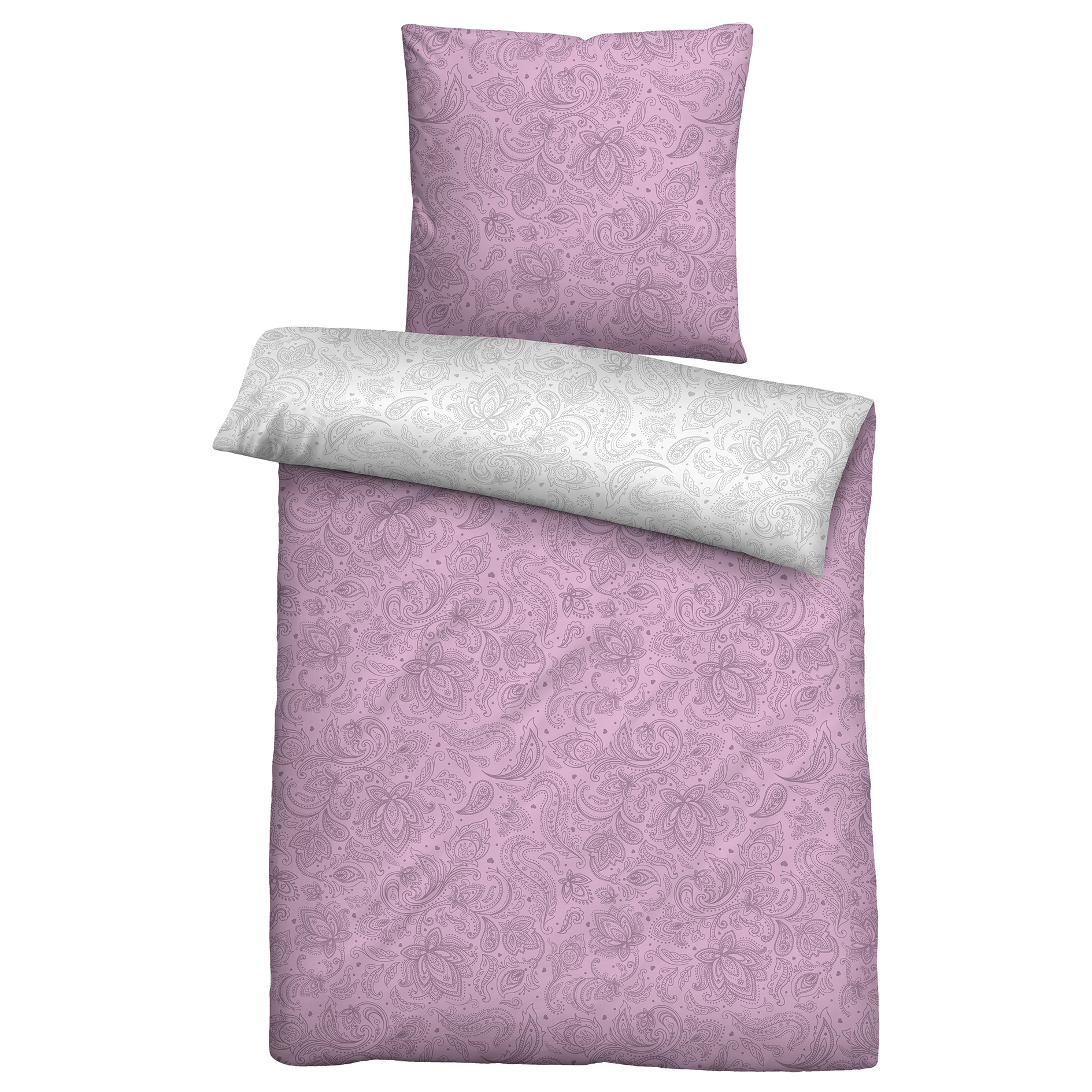 Polycotton Biber-Bettwäsche - rosa - Paisley - 135x200 cm