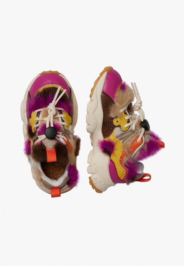 YAMANO 3 JUNIOR.Sneakers aus Kunstleder und Synthetik, Fuchsia-Braun