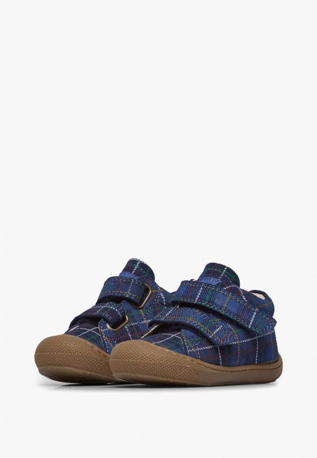 NATURINO COCOON VLLauflernschuhe aus Veloursleder mit Karomuster, Marineblau