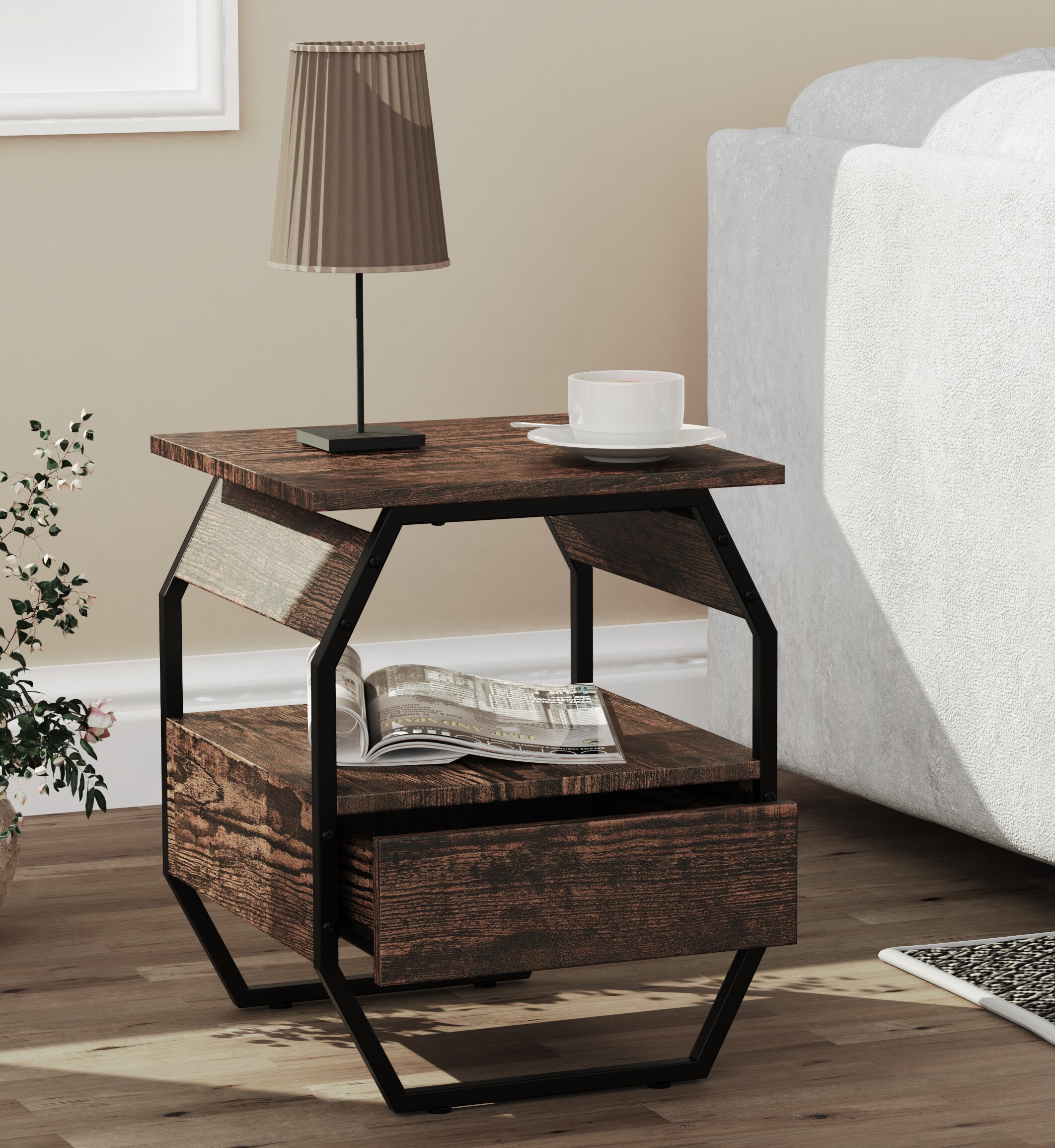 VCM Holz Metall Beistelltisch Couchtisch Sofatisch Wohnzimmertisch Kaffeetisch Aulari S