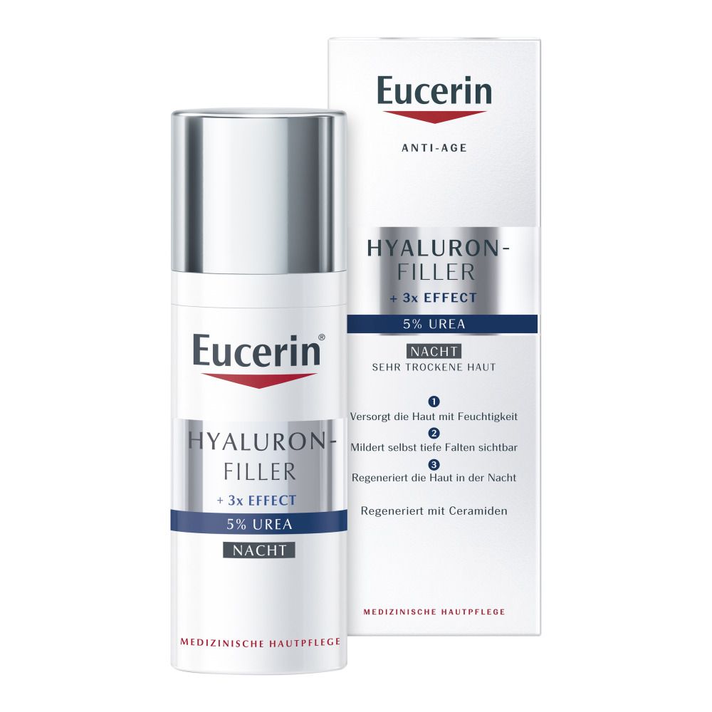 Eucerin® Hyaluron-Filler 5% Urea Nachtpflege – mildert sichtbar tiefe Falten und regeneriert die Haut nachts