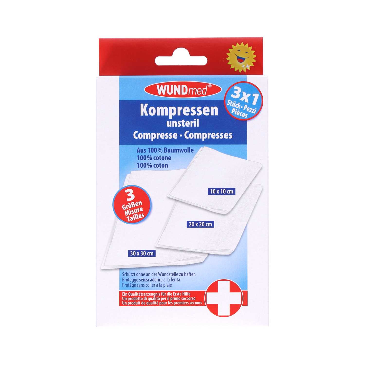 WUNDmed® Kompressen unsteril 100% Baumwolle 3 Größen