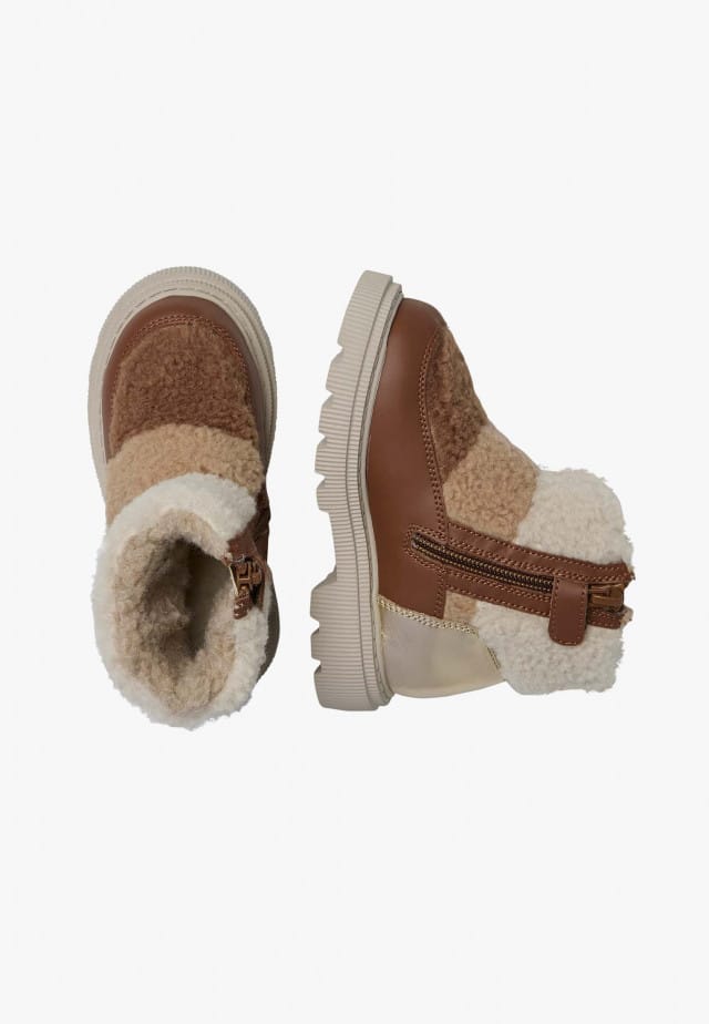 NATURINO GHITAStiefeletten aus Leder und Wolle, Braun-Creme