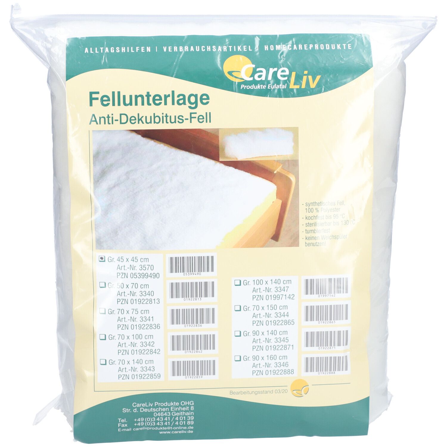 Anti-Dekubitus-Unterlage aus synthetischem Fell 45 x 45 cm