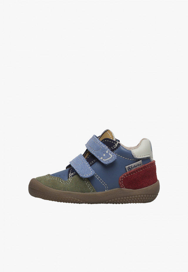 NATURINO FINAY VL.Lauflernschuhe aus Leder und Veloursleder, Azurblau-Militärgrün