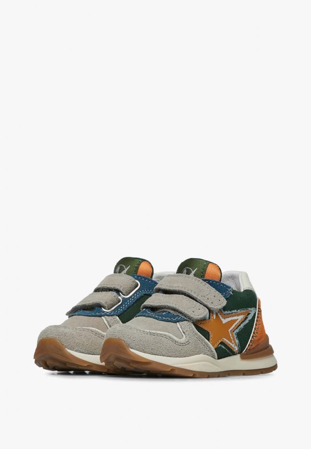 NATURINO ROY VL.Sneakers aus Veloursleder und technischem Gewebe, Taupe-Dunkelgrün