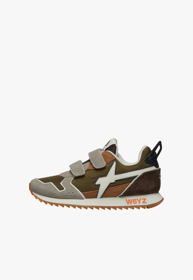 JET VL-J.Sneakers aus technischem Gewebe und Veloursleder, Taupe-Militärgrün