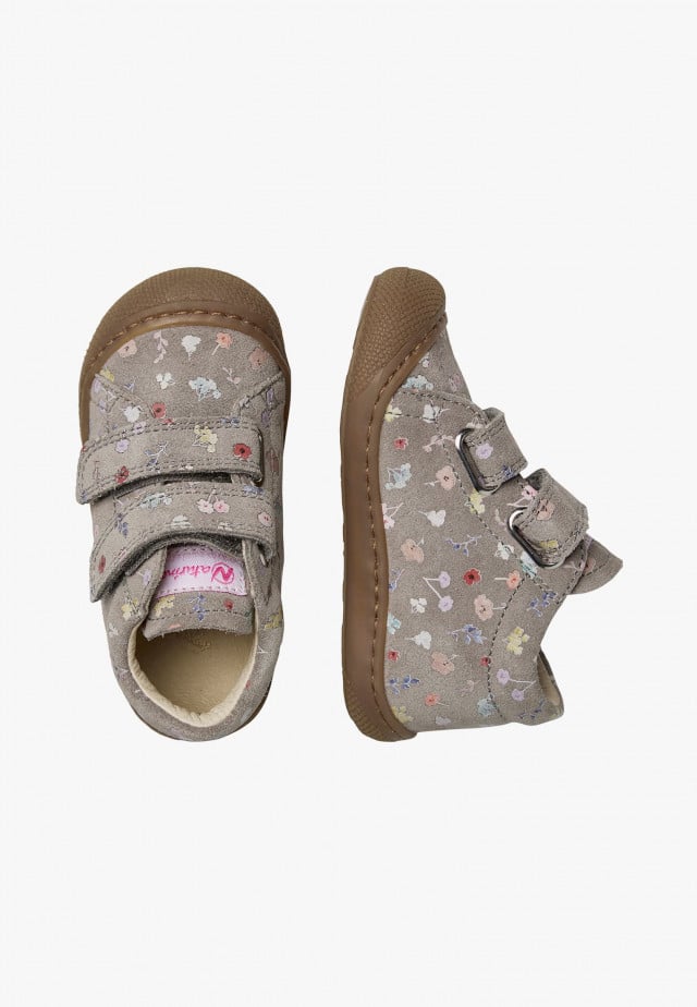 NATURINO COCOON VLLauflernschuhe aus Veloursleder mit Blumenprint, Dunkelgrau