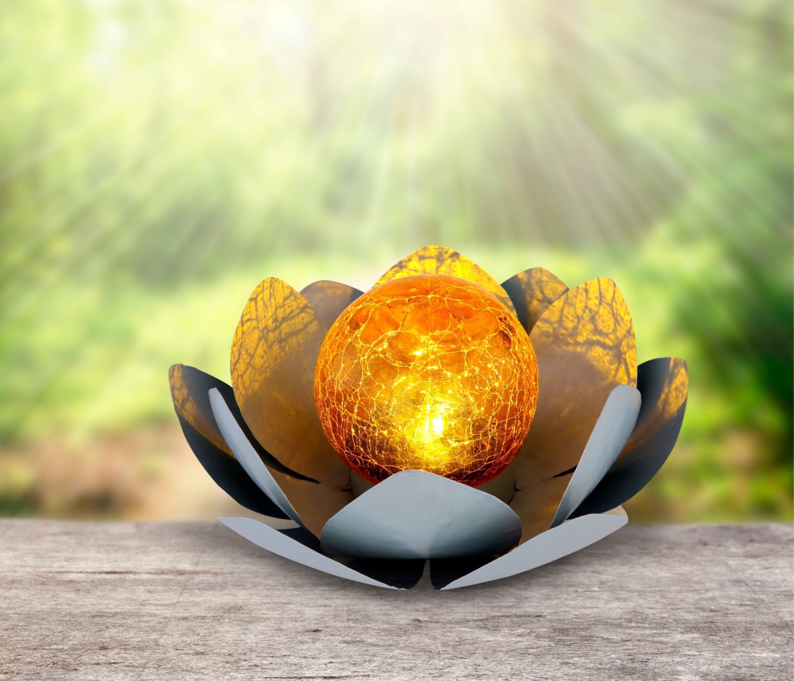 LED-Solarleuchte - grau-gold - metall