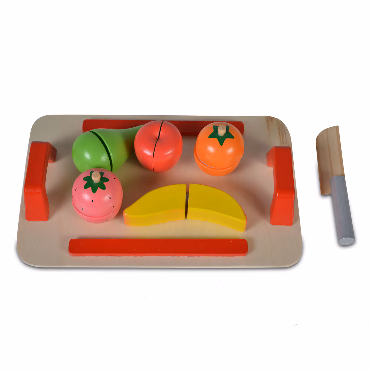 Moni Spielzeug Obst Set 4306 Holz, Brett Messer Spielzeugfrüchte Klettverbindung bunt