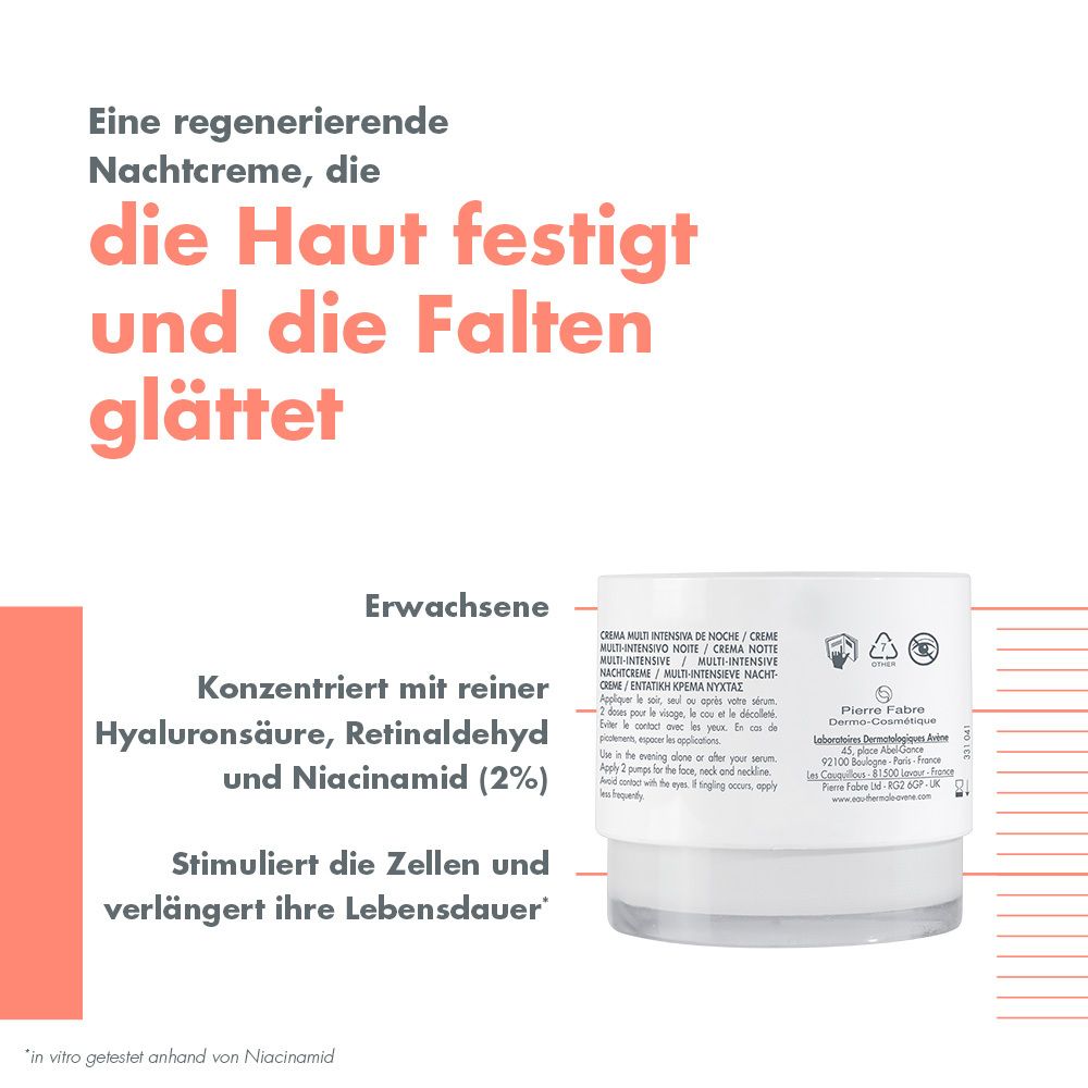 Avène Hyaluron Activ B3 Multi-intensive Nachtcreme - Anti-Aging Pflege mit Niacinamid + Avène Hyaluron Activ B3 Serum 10ml GRATIS