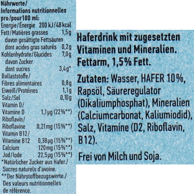 Oatly Haferdrink 1,5% Fett, 6er Pack, 6 x 1L von Oatly