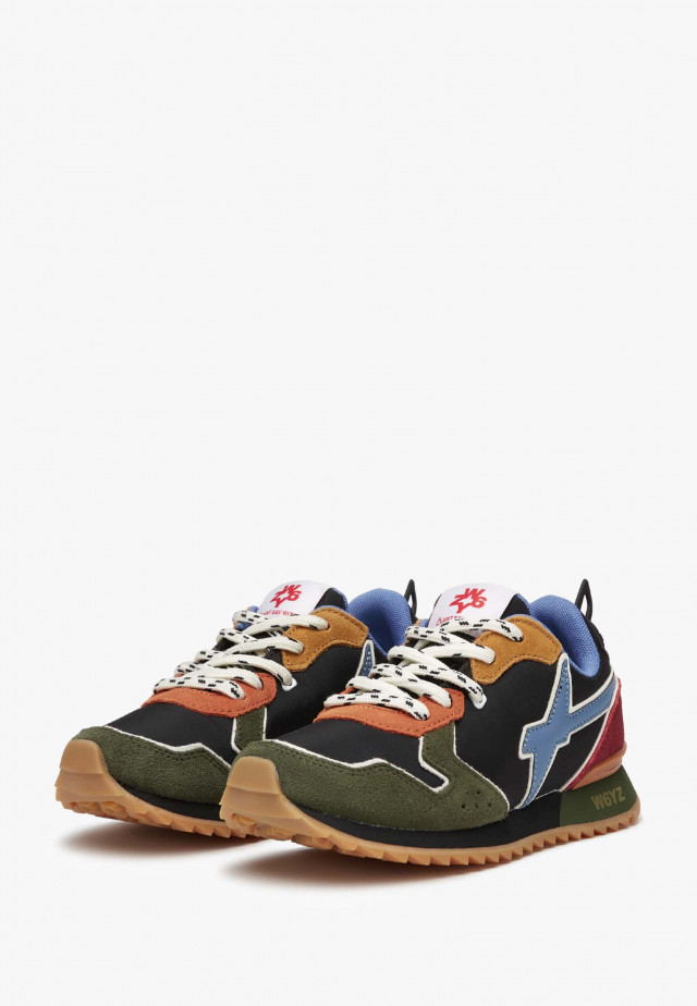 JET-J.Sneakers aus technischem Gewebe und Veloursleder, Militär-Schwarz