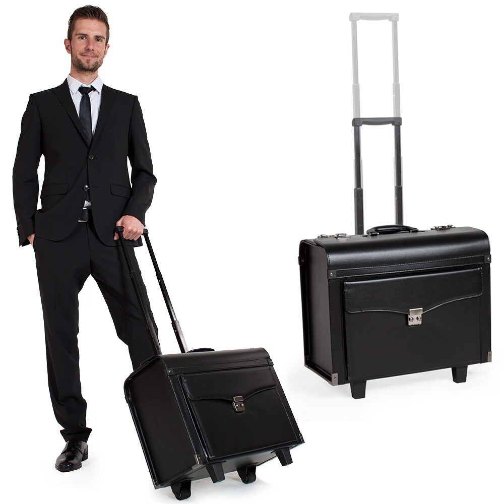 tectake® Pilotenkoffer, aus Kunstleder mit abgerundeten Metallecken, 2 Zahlenkombinationsschlösser, 46 x 24 x 43 - 100 cm
