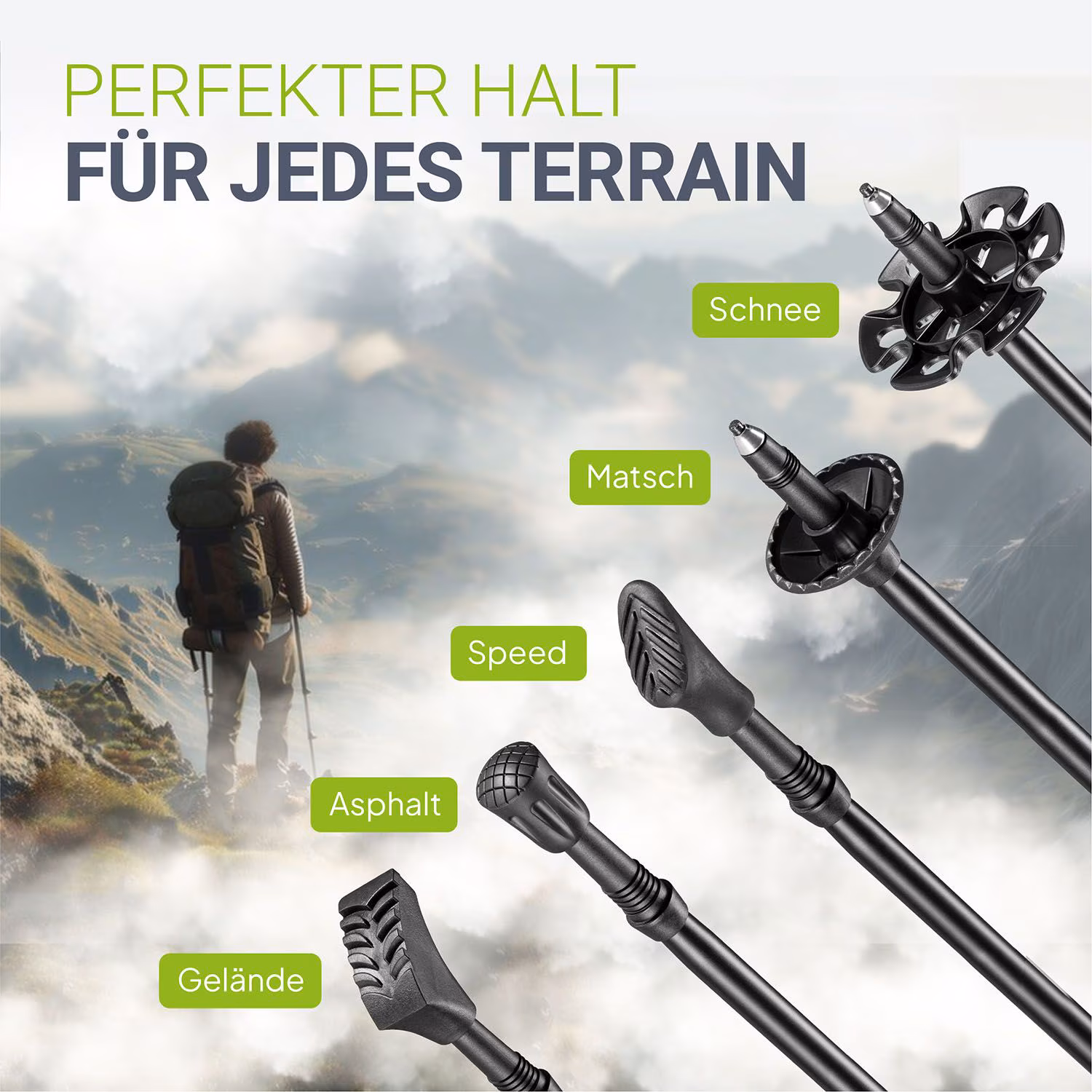 Juskys Nordic Walking Stöcke - Alu Teleskop Wanderstöcke, leicht, ausziehbar, Tasche - Schwarz