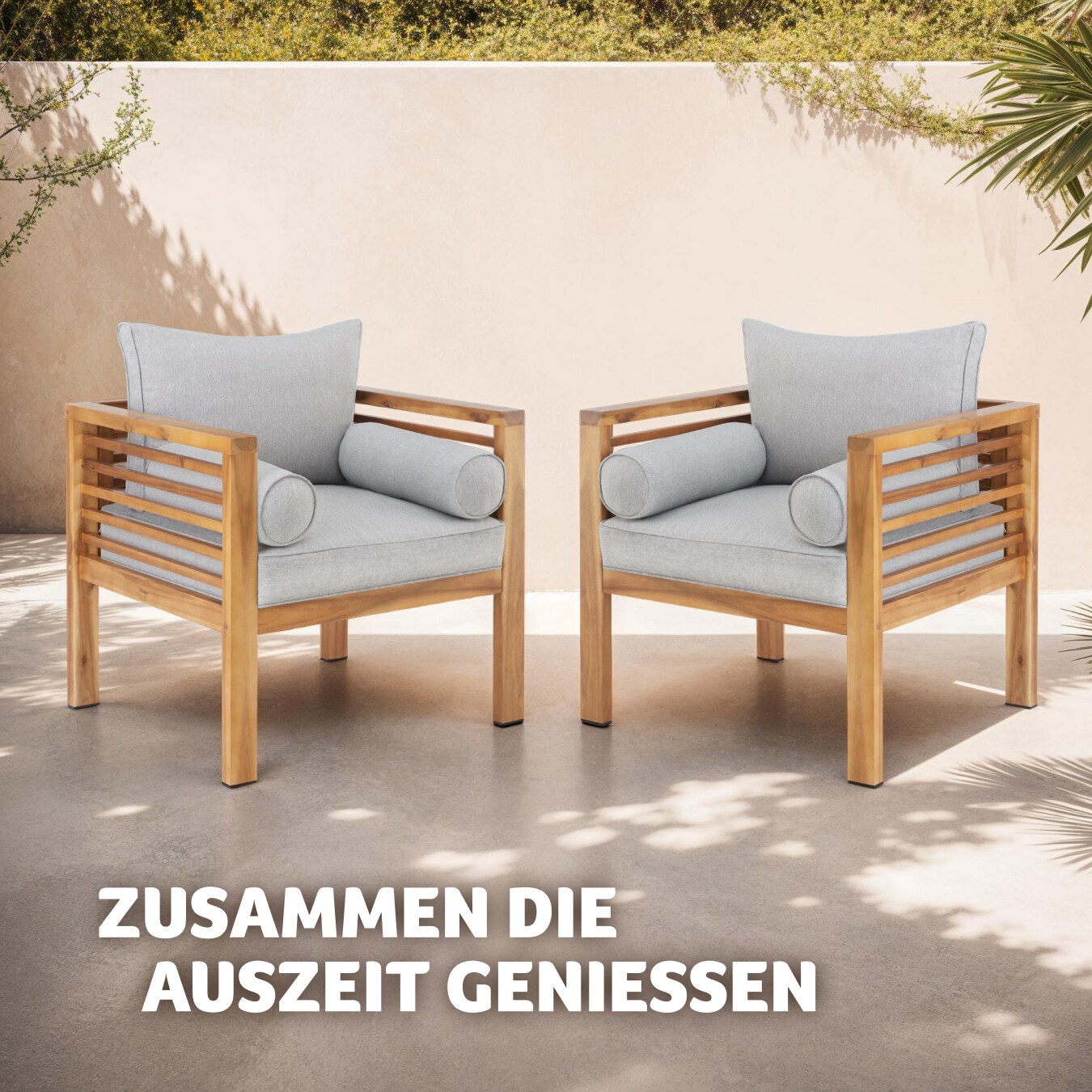 tectake® Garten-Loungesessel, mit lasiertem Holzgestell, Dicke der Sitzpolster 12 cm, bodenschonende Kunststoffkappen, 72 x 63 x 64,5 cm